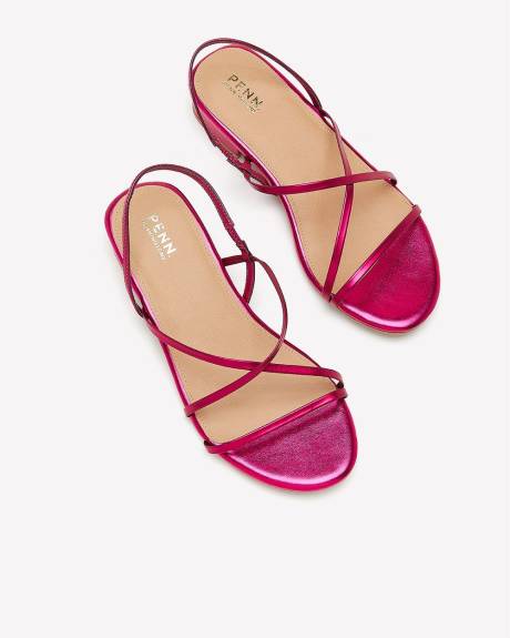 Extra Wide Width, Metallic Pink Strappy Sandal with Low Block Heel