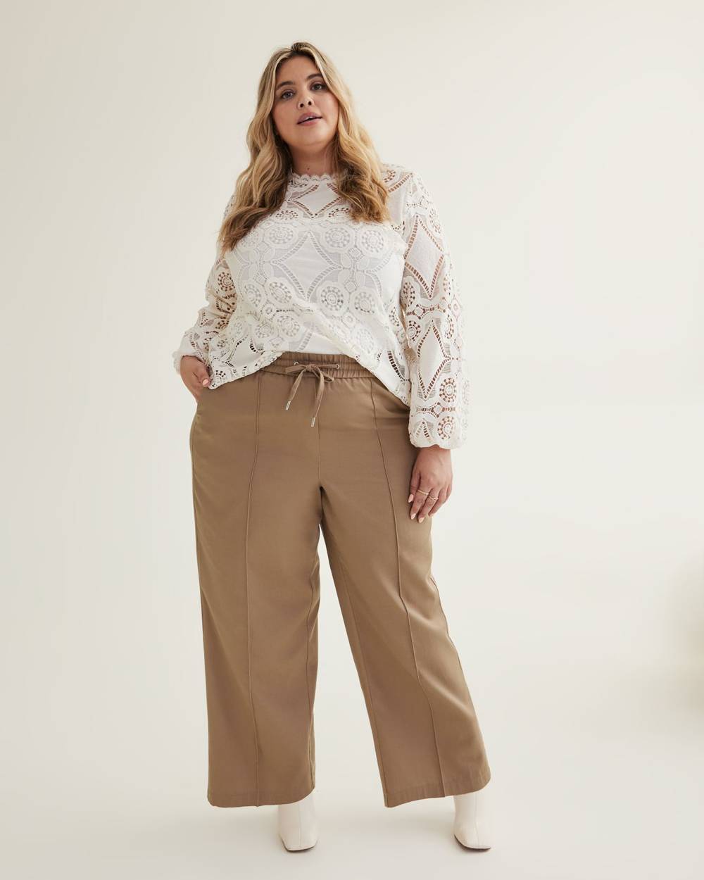 Wide-Leg Pull-On Pintuck Pant