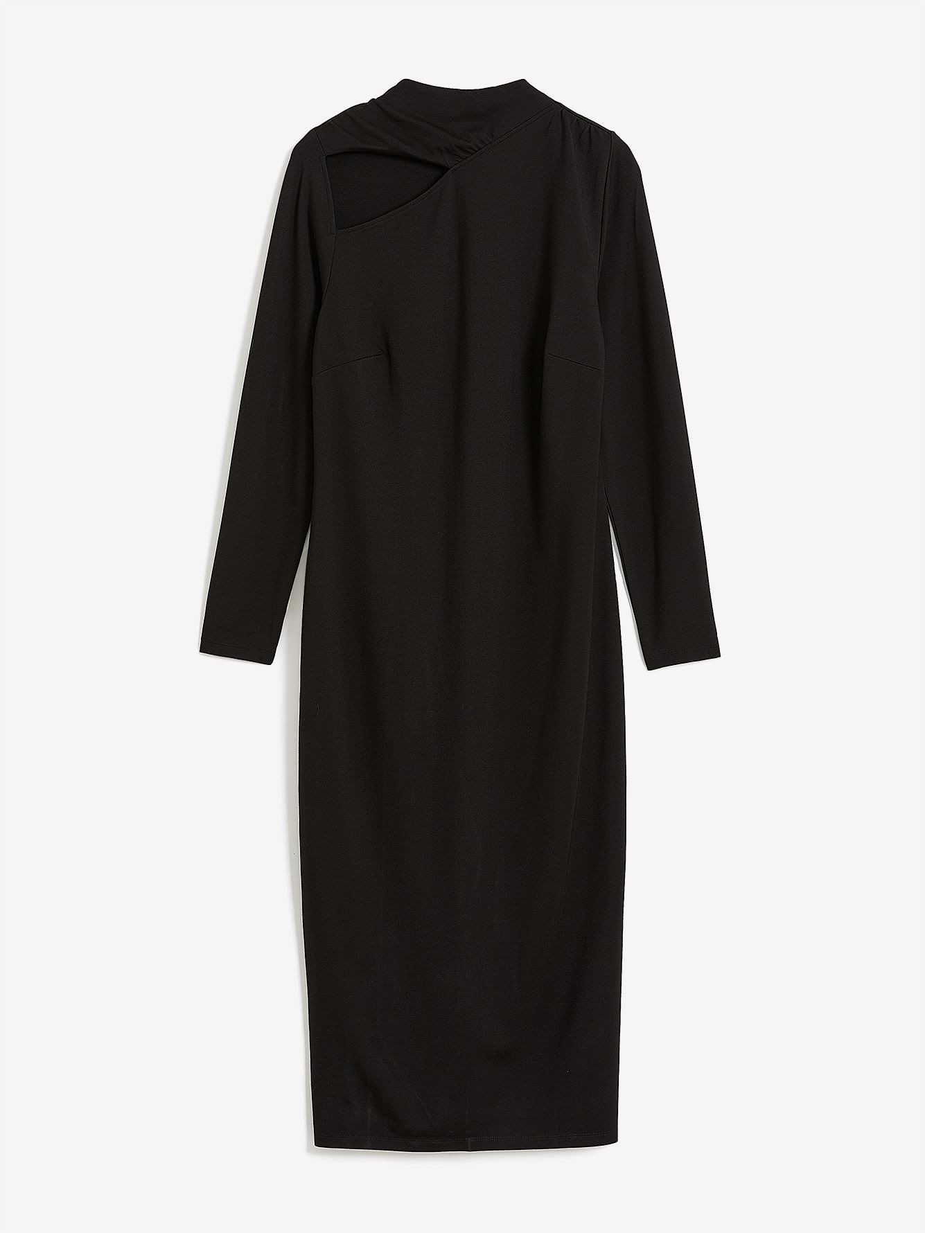 Robe noire mi-longue en tricot avec col montant - Addition Elle