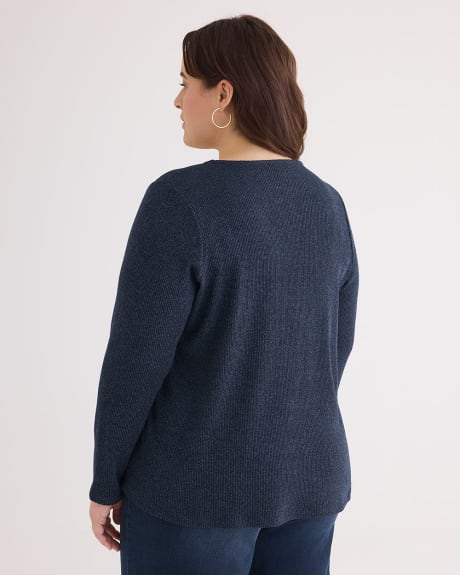 Long Sleeve Knit Top with Zippered V-Neck