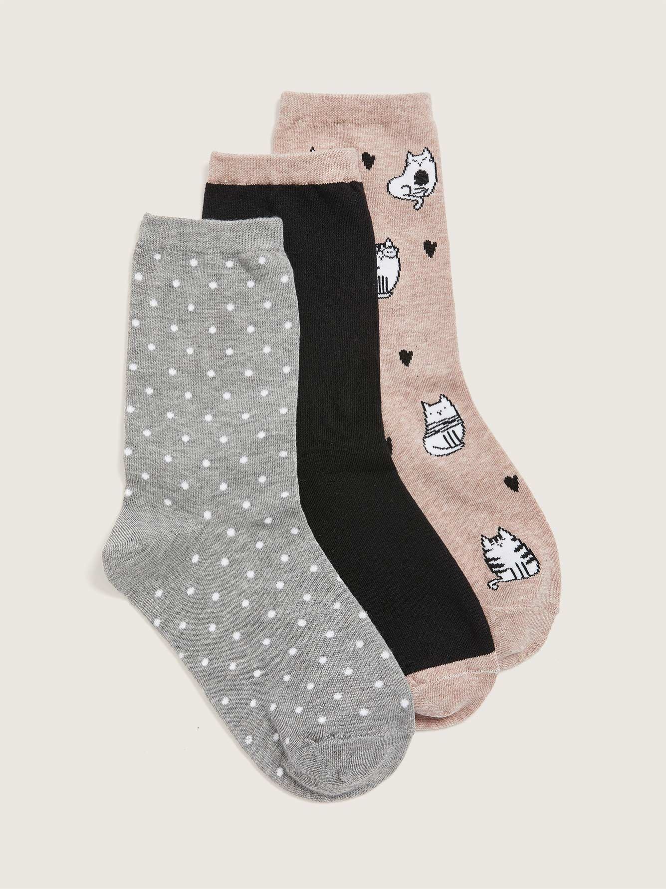Printed Crew Socks, 3-Pack - Addition Elle | Penningtons