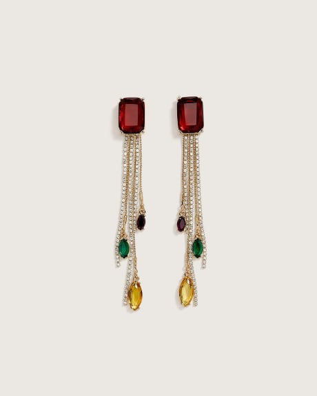 Square Stone Drop Earrings with Multicoloured Fancy Beads
