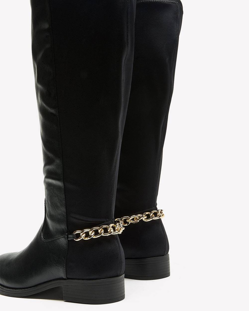 Extra Wide Width Tall Black Boots with Golden Chain Penningtons