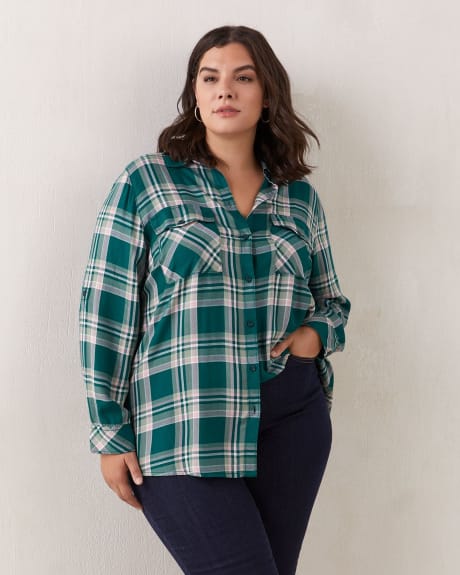 Plaid Tunic Shirt With Rolled-Up Sleeves - In Every Story