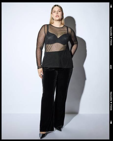 Meredith Shaw x PENN - Black Mesh Crew Neck Knit Top