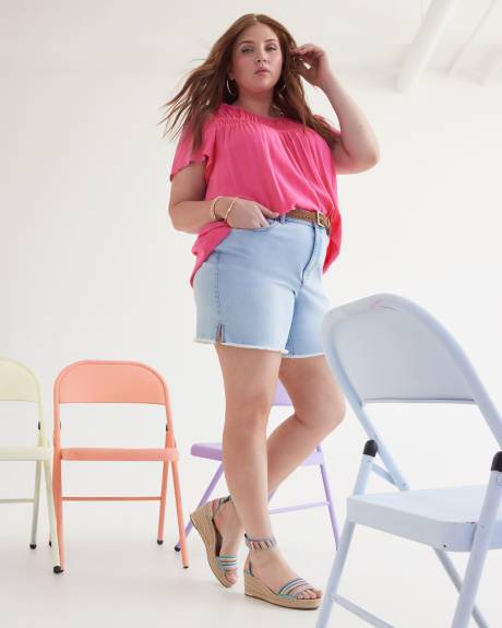 Lightweight Short-Flutter-Sleeve Blouse