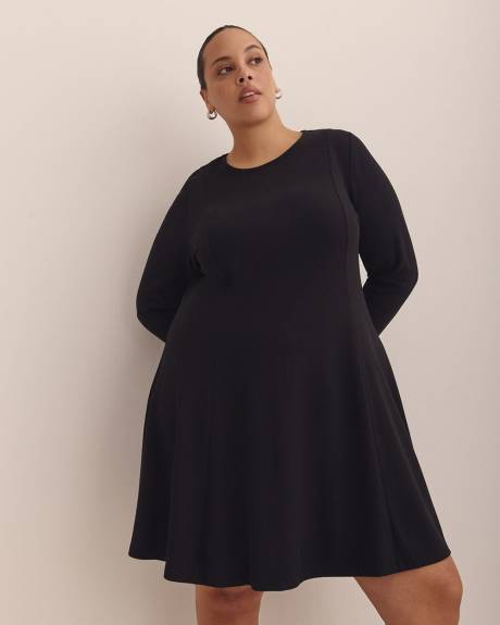 Long-Sleeve Fit and Flare Dress with Princess Seam