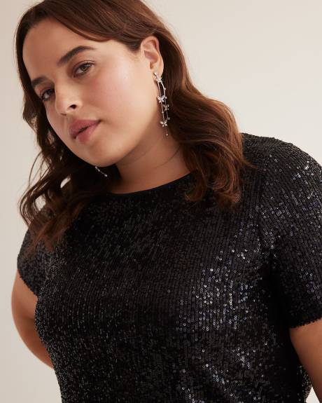 Short-Sleeve Sequins Swing Top