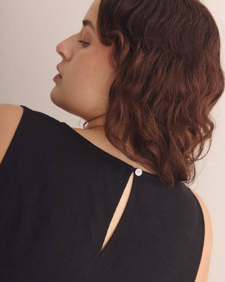 Linen Blend V-Neck A-Line Dress