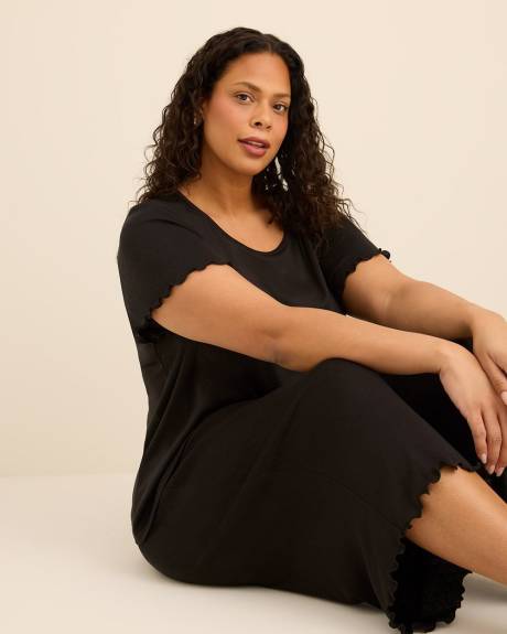 Pantalon de pyjama court noir en pointelle avec coeurs et ourlets festonnés - ti Voglio