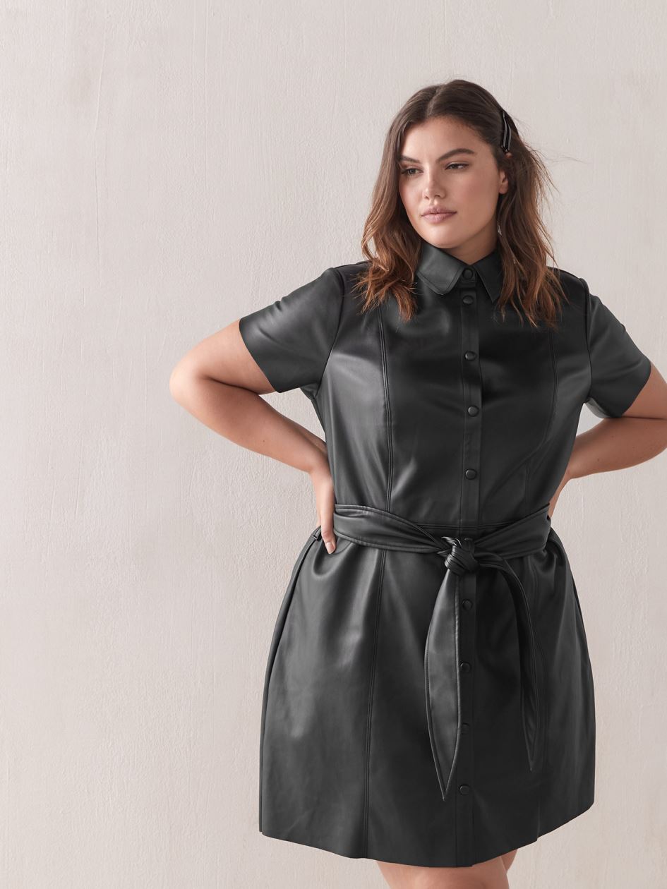 Faux-Leather Short Shirt Dress - Addition Elle