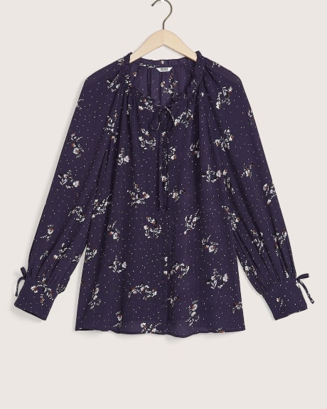Printed Buttoned Blouse with Ruffle Details