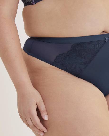 Culotte tanga en mesh, microfibre et dentelle - Déesse Collection