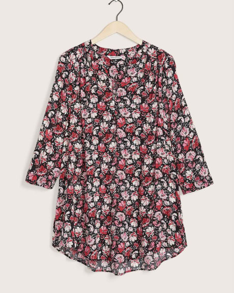 Printed Split-Neck Tunic with 3/4 Sleeves