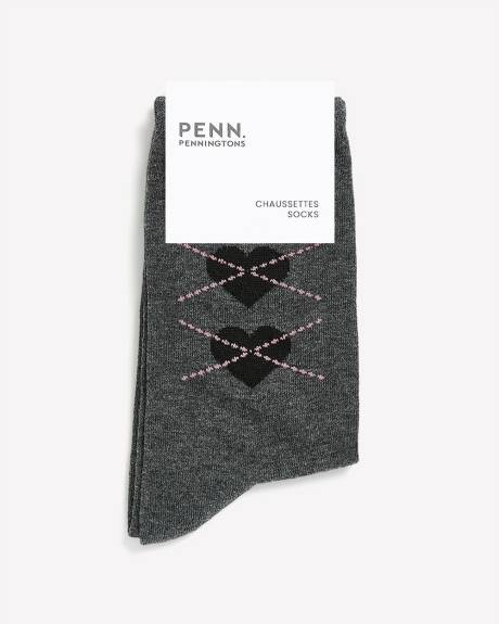 Chaussettes noires à motif de coeurs et losanges