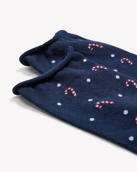 Blue Crewsocks with Candy Cane Print