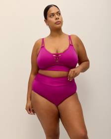 Culotte de maillot rose à taille haute croisée