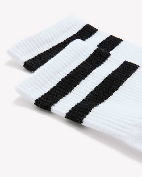 Double-Striped Ribbed Sports Crew Socks - Active Zone