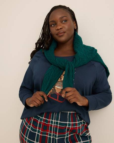 Teddy Bear and Plaid Print Knit Tunic Top and Legging Pyjama Set - ti Voglio