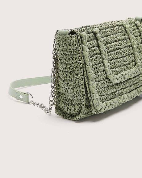 Olive Crossbody Straw Bag with Chain Strap - Addition Elle