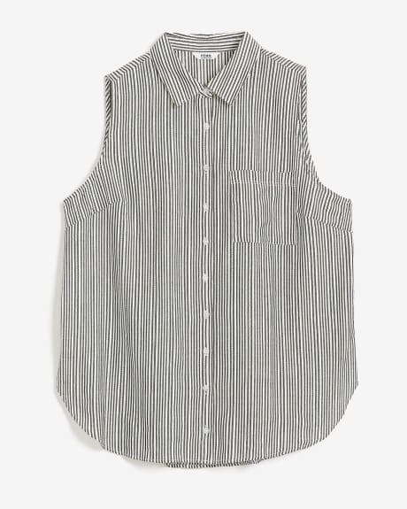 Black Striped Buttoned-Down Sleeveless Tunic Shirt