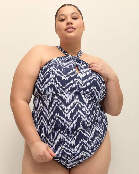 Herringbone-Print Halter Twist Tankini Top