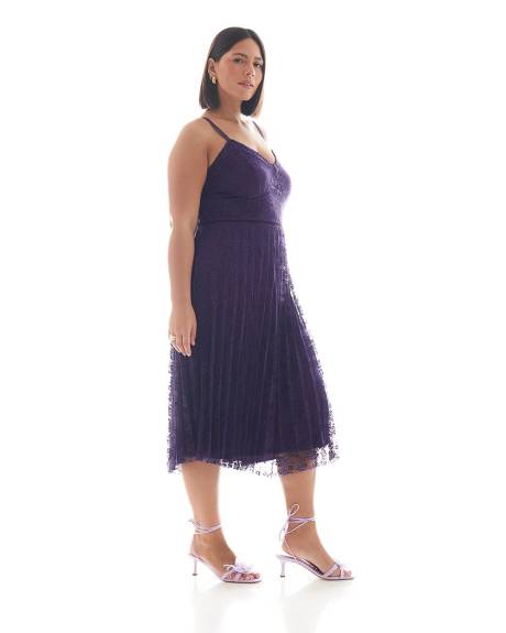 Lace Midi Dress with Pleated Skirt - Addition Elle