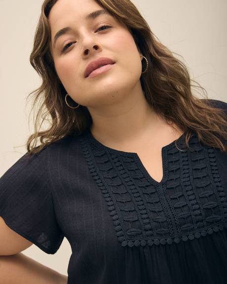 Split-Neck Blouse with Crochet Details