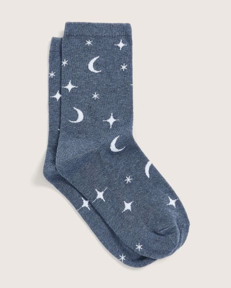 Crew Socks, Moon and Star Print