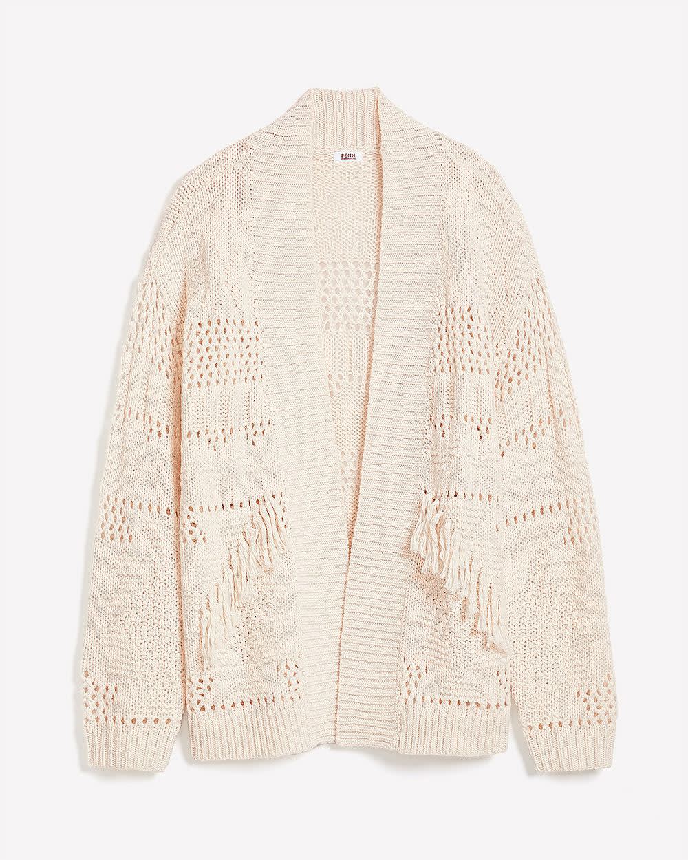 Cardigan ouvert long avec pampilles Cardigan ouvert long avec pampilles