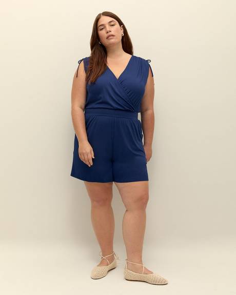 Sleeveless V-Neck Romper with Shoulder Ties