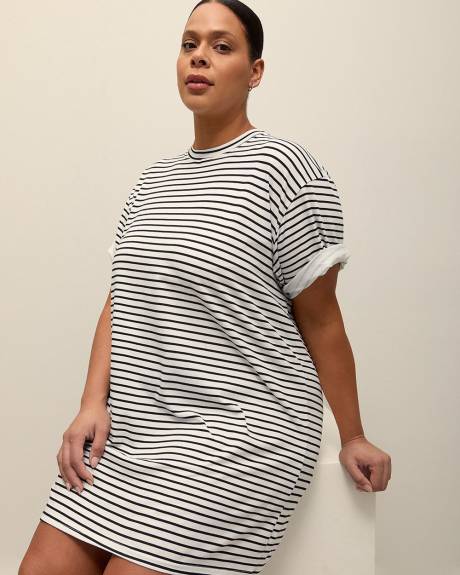 Striped Swim Cover-Up T-Shirt Dress - Cover Me