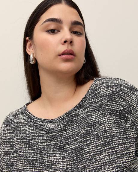 Black and White Dolman-Sleeve Knit Top
