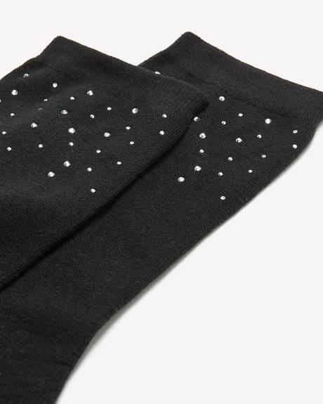 Black Crew Socks with Decorative Rhinestones
