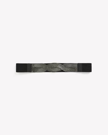 Black Elastic Belt with Rhinestone Twisted Front