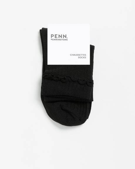 Chaussettes courtes en pointelle côtelée avec bord ondulé