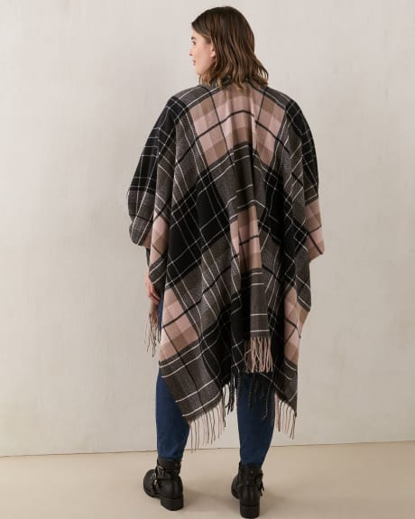 Oversized Plaid Cape With Fringe - In Every Story