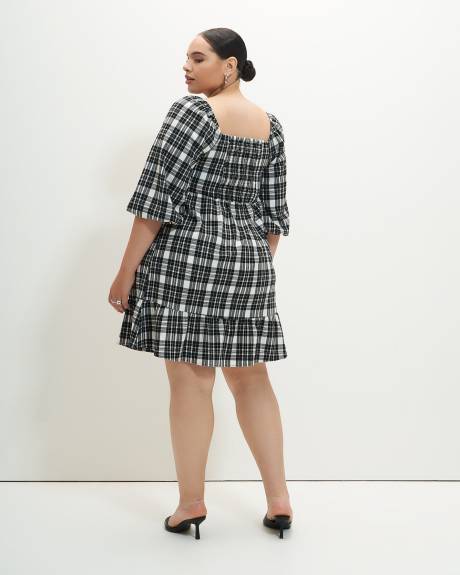 Plaid Tiered Dress with Balloon Sleeves - Addition Elle