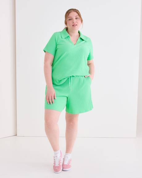 Green Wide Ribbed Shorts - Active Zone