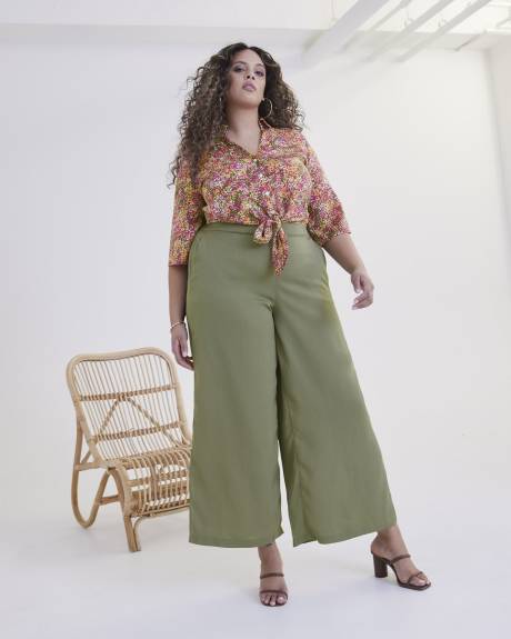 Printed Tie Front Blouse - Addition Elle