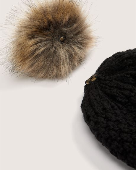 Fancy Beanie with Fleece Lining and Removable Pom