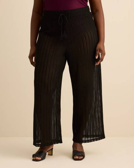 Black Crochet Wide-Leg Swim Cover-Up Pant