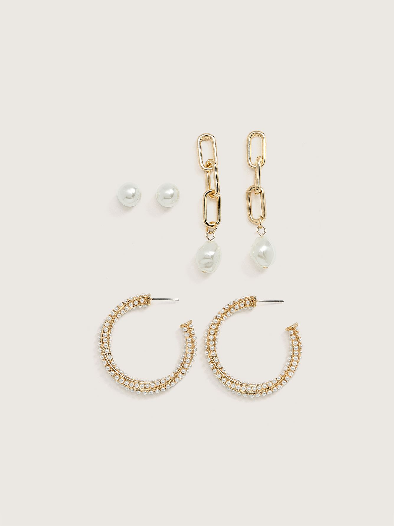 Assorted Golden Pearl Earrings, Set of 3 - Addition Elle | Penningtons