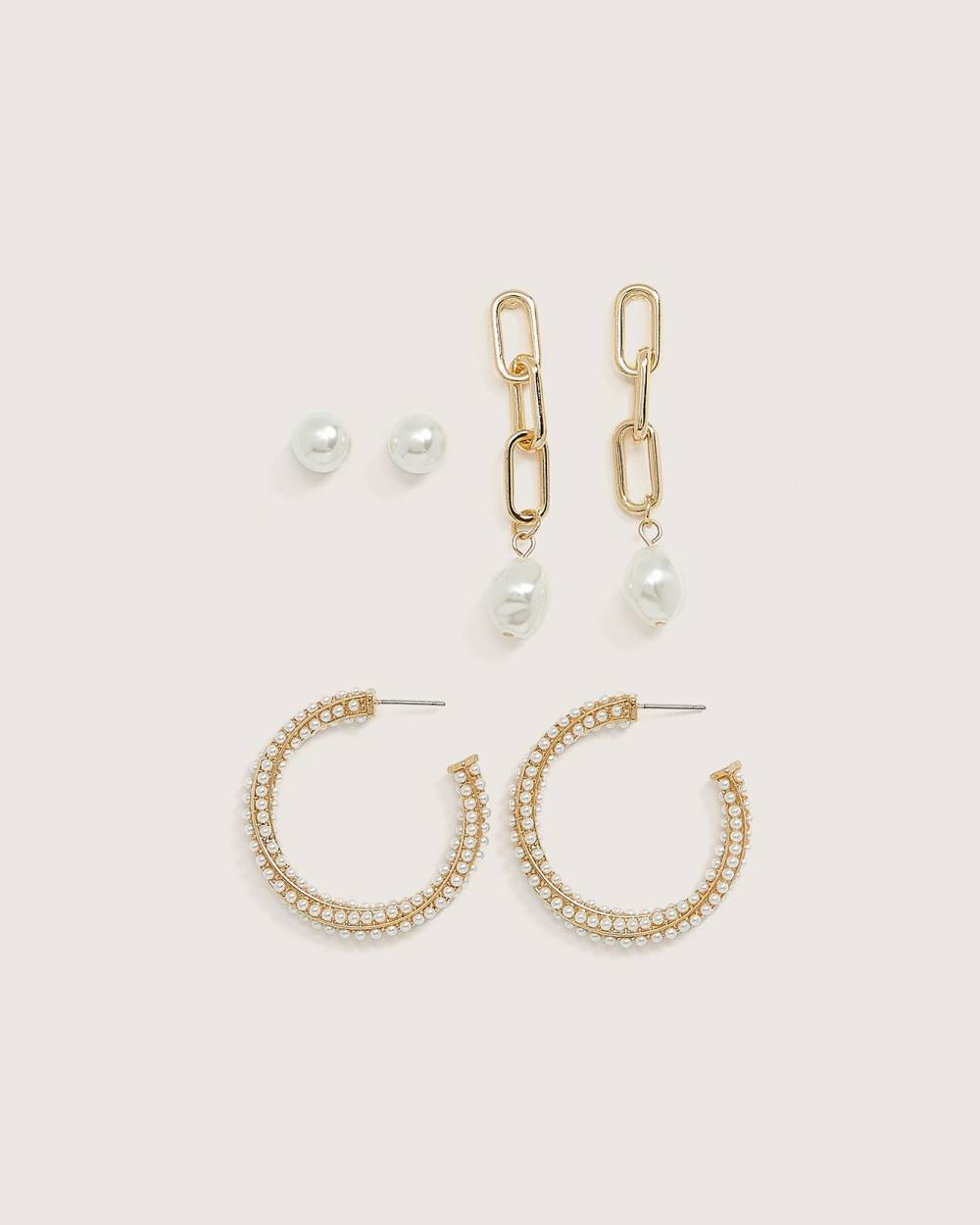 Assorted Golden Pearl Earrings, Set of 3 - Addition Elle | Penningtons