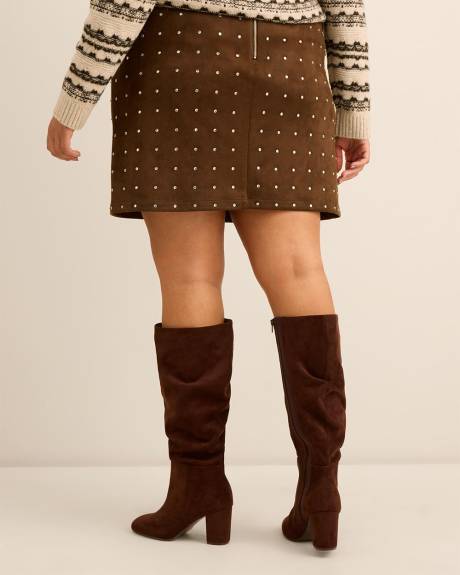 Brown Faux-Suede Mini Skirt with Rhinestones