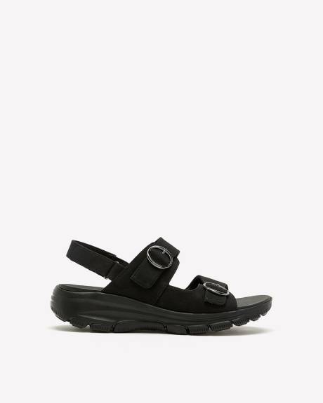 Wide Width, Black Easy Going Double-Buckle Sandal - Skechers