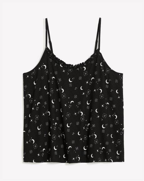 Camisole côtelée noire à motif de lunes avec encolure festonnée - ti Voglio