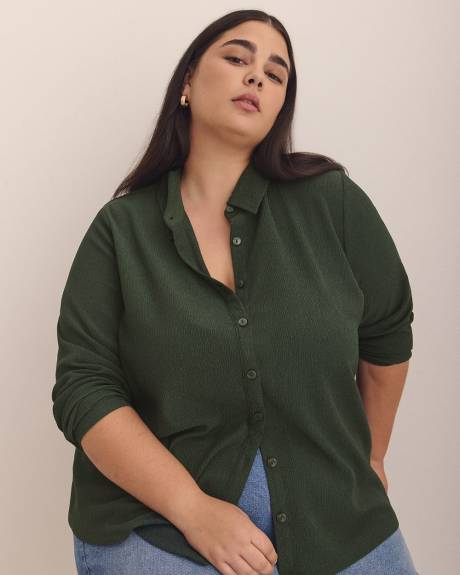 Dark Buttoned-Down Textured Knit Shirt