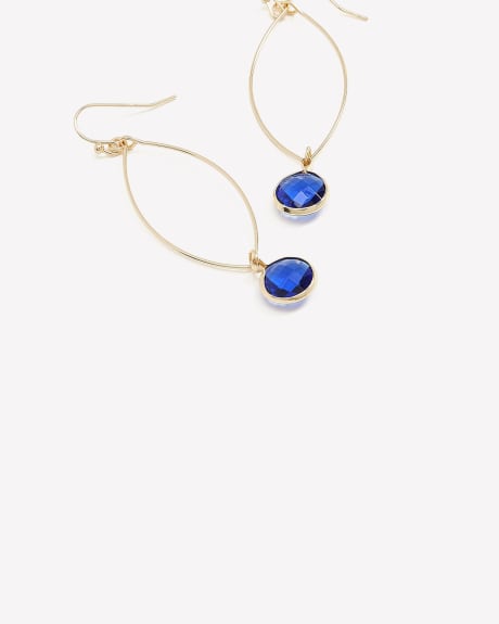 Golden Pendant Earrings with Blue Glass Stone