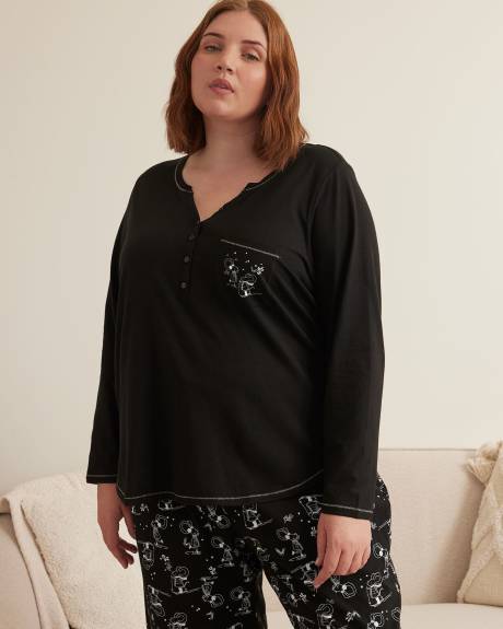 Long-Sleeve Round Henley Neck Pyjama Top - ti Voglio